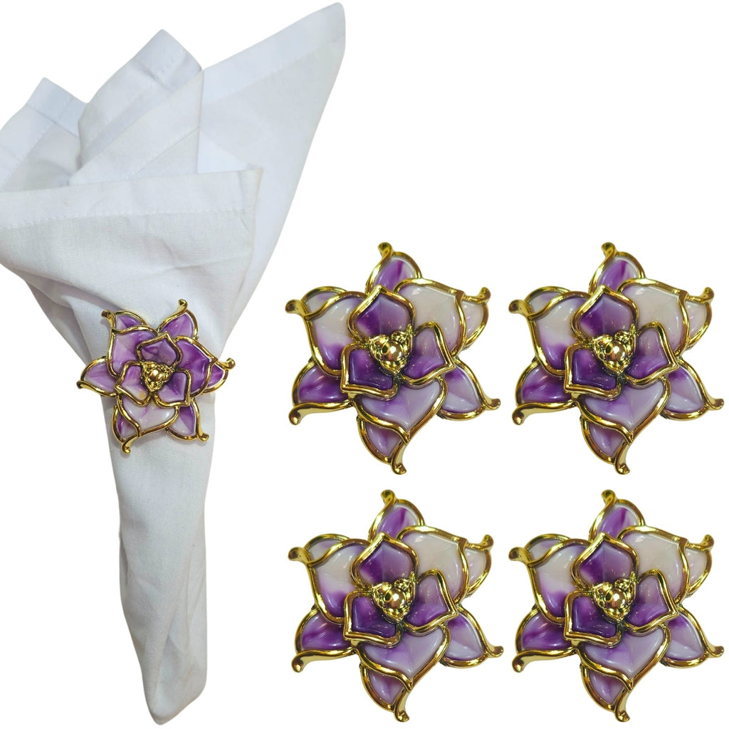 Charlo's Set of 4 Rose Party Delicate Flower Napkin Rings for Wedding, Thanksgiving, Christmas, Wedding, Banquet, Birthday