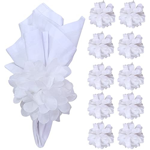 Charlo's Set of 10 White Snow Chrysanthemum Napkin Rings for dining table decor