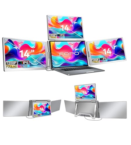 FOPO Portable Monitor for Laptop - 16” FHD 1200P Triple Monitor Laptop Screen Extender with HDMI and USB-C Connectivity for Effortless Multitasking-S11