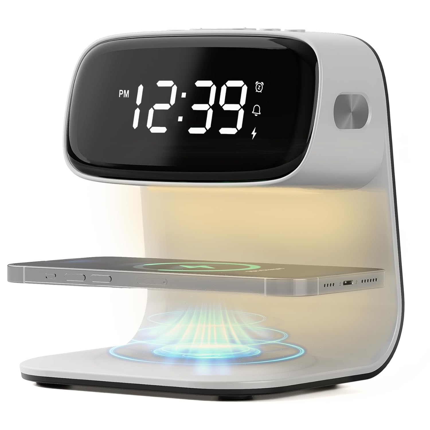 Digital Alarm Clock with Wireless Fast Charging Station 15W Touch Smart Lamp for Bedside,3 Colors Nightlight Adjustment Night Lamp for Living Room,Bedside,Heavy Sleepers (Woodgrain+Cable&Adapter)