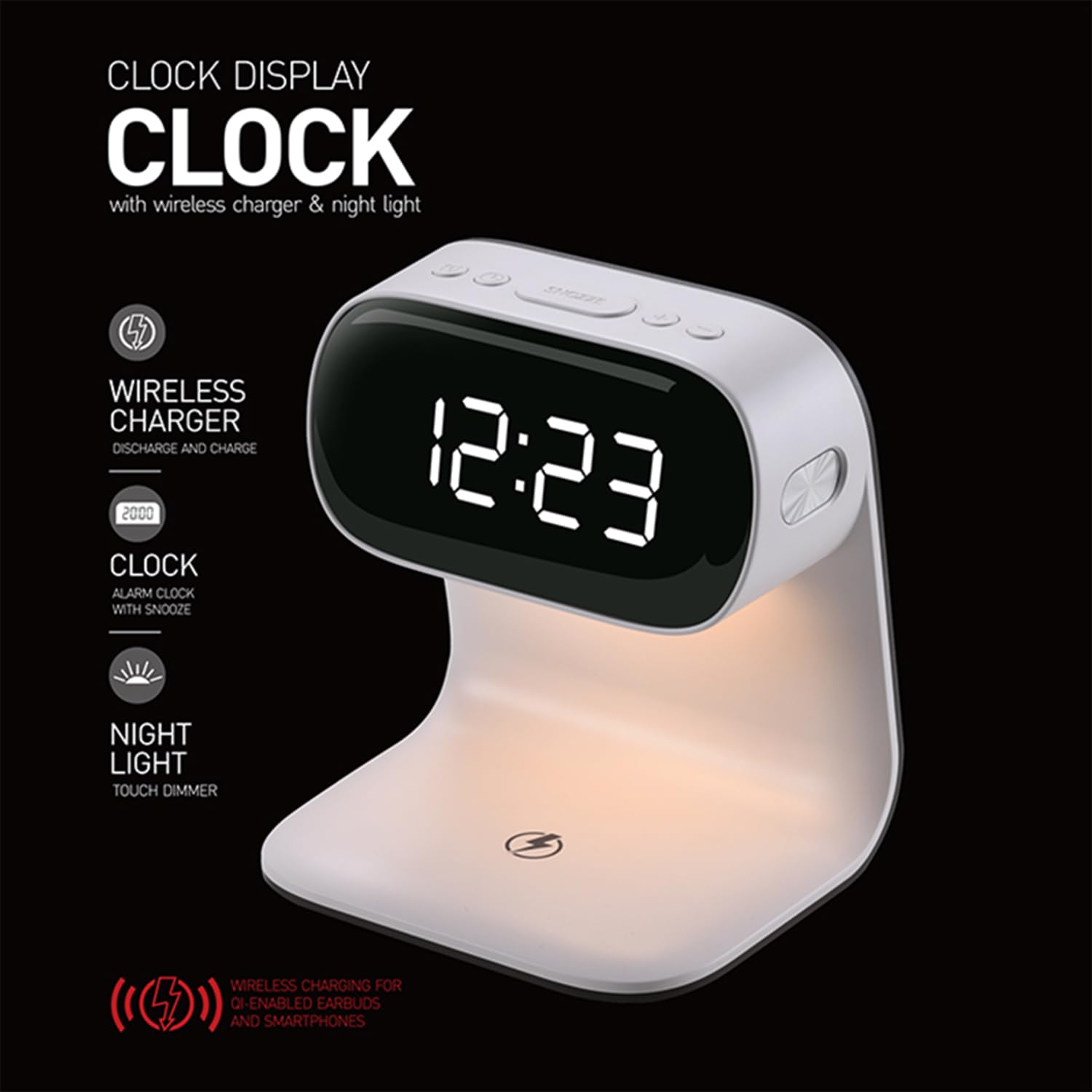 Digital Alarm Clock with Wireless Fast Charging Station 15W Touch Smart Lamp for Bedside,3 Colors Nightlight Adjustment Night Lamp for Living Room,Bedside,Heavy Sleepers (Woodgrain+Cable&Adapter)