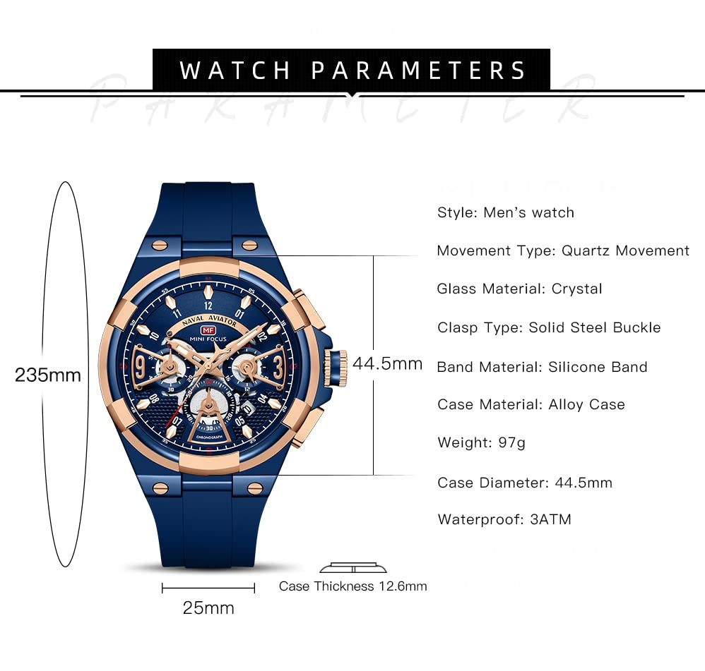 AIMES Watch for Men Sport Military Waterproof Chronograph Mens Watches Analog Quartz Big Face Classic Stylish Fashion Casual Designer Business Work Wrist Watch Elegant Gift for Men