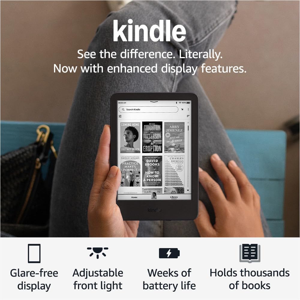 Amazon Kindle 16 GB (newest model) - Lightest and most compact Kindle, now with faster page turns, and higher contrast ratio, for an enhanced reading experience - Black
