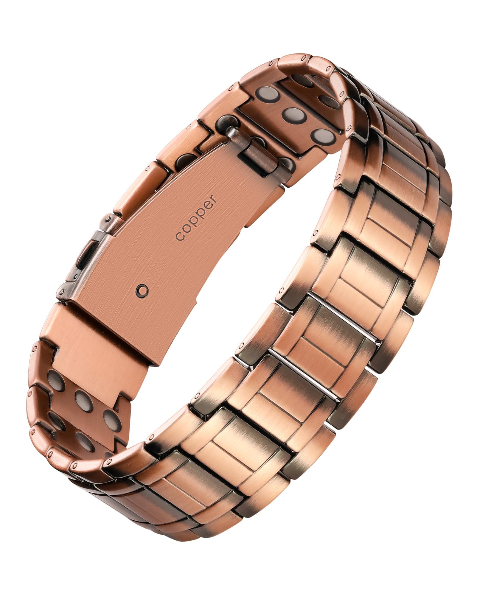 Feraco Men's Copper Bracelet,3X Strength 99.99% Pure Copper Magnetic Bracelets with Magnets,Adjustable Length with Sizing Tool