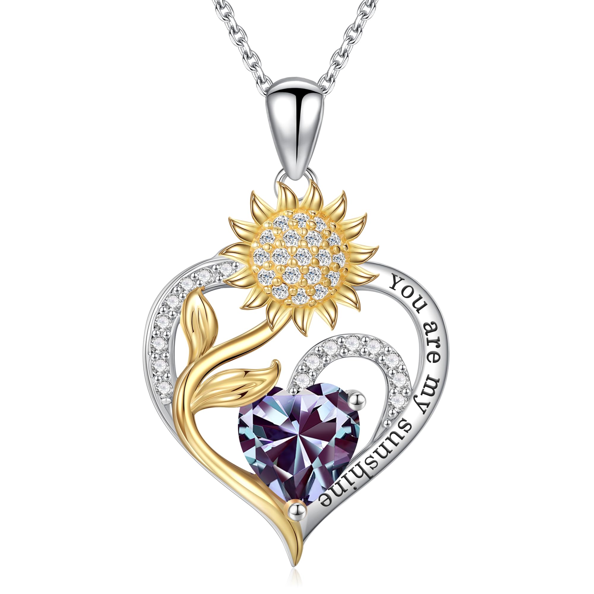 Iefil Christmas Gifts for Women Wife - Sunflower Birthstone Necklace for Women, Anniversary Birthday Gifts 925 Sterling Silver Heart Pendant You Are My Sunshine Jewelry for Girlfriend Mom Daughter