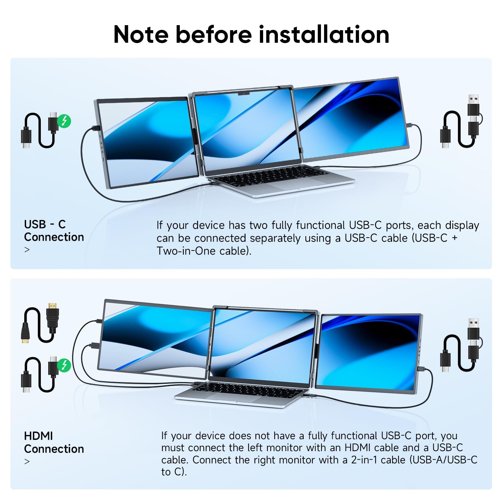 14" Laptop Screen Extender,FHD 1200P IPS Triple Portable Monitor,Dual Travel Screen Plug & Play,Laptop Monitor Extender for 14"-17.3",Compatible with Windows/Mac/Android & Chrome OS