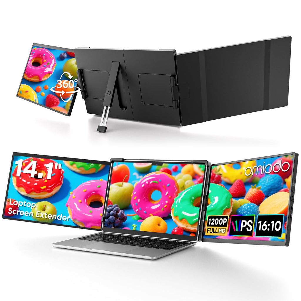 14" Laptop Screen Extender,FHD 1200P IPS Triple Portable Monitor,Dual Travel Screen Plug & Play,Laptop Monitor Extender for 14"-17.3",Compatible with Windows/Mac/Android & Chrome OS