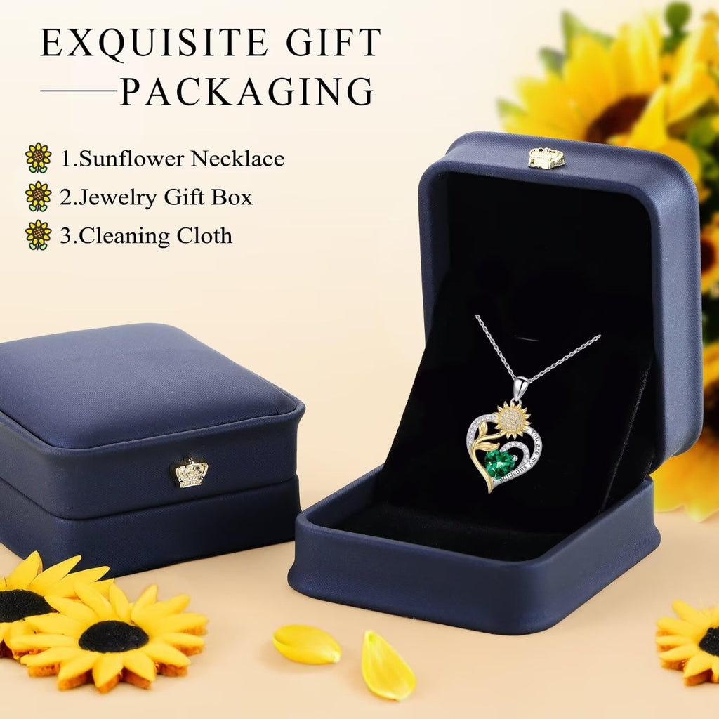 Iefil Christmas Gifts for Women Wife - Sunflower Birthstone Necklace for Women, Anniversary Birthday Gifts 925 Sterling Silver Heart Pendant You Are My Sunshine Jewelry for Girlfriend Mom Daughter