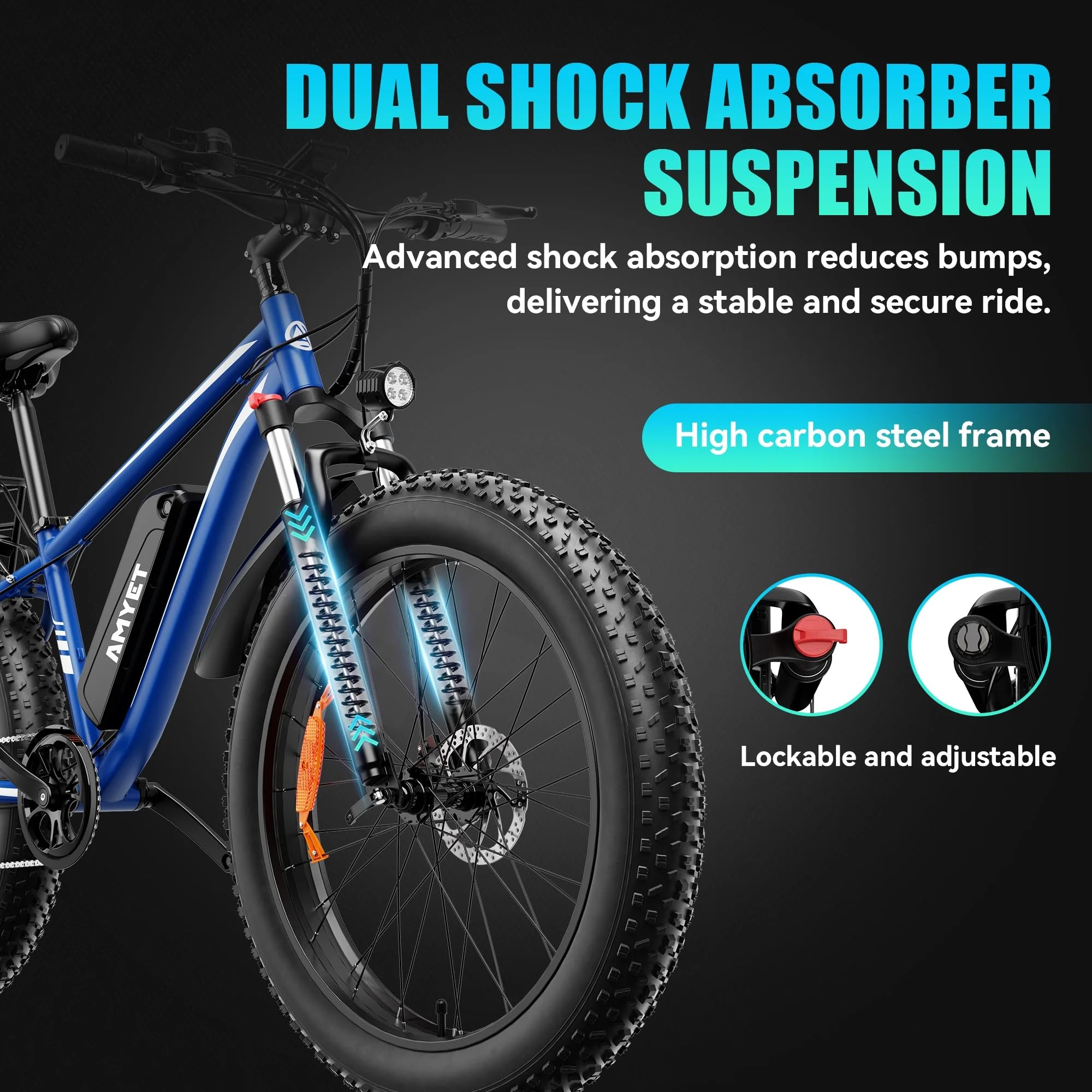 AMYET EB26 Electric Bike for Adults Peak 1500W Electric Bicycle 48V 15AH (720WH) Battery Electric Bike 26" Fat Tire Mountain 28mph 7 Speed Gears Ebike