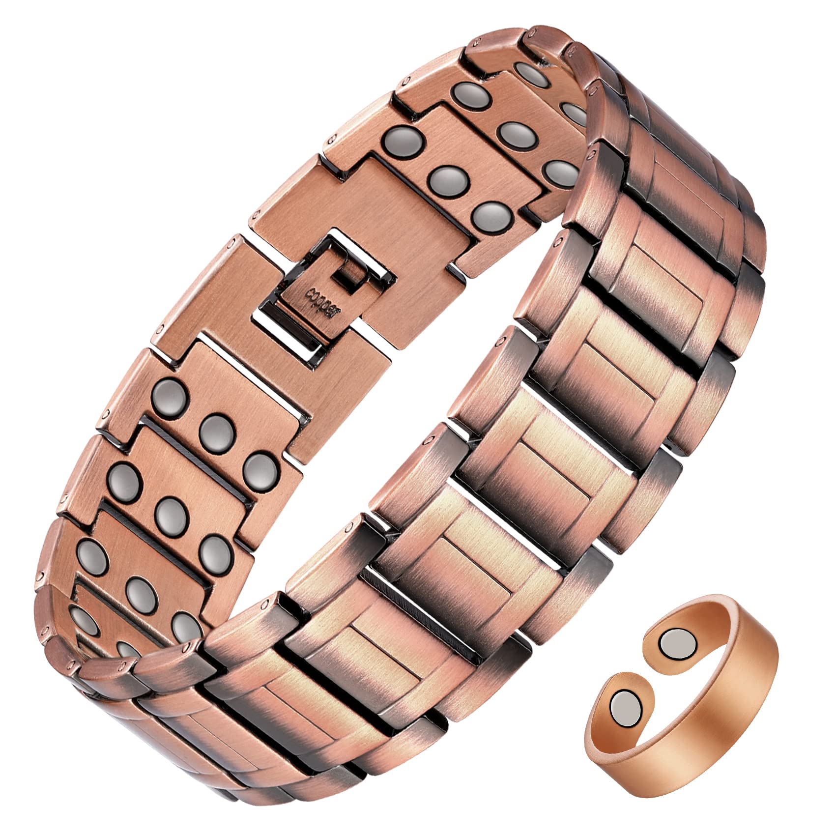 Feraco Men's Copper Bracelet,3X Strength 99.99% Pure Copper Magnetic Bracelets with Magnets,Adjustable Length with Sizing Tool