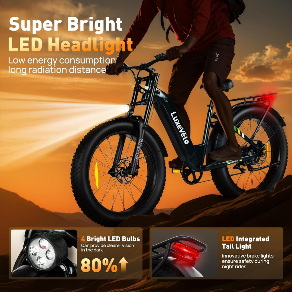 26" Fat Tire Electric Bike for Adults 1000W Peak Motor Electric Bike Ebike, Max Range 50 Miles & 20Mph Electric Mountain Bike with 48V 13AH Removable Battery, LCD Display