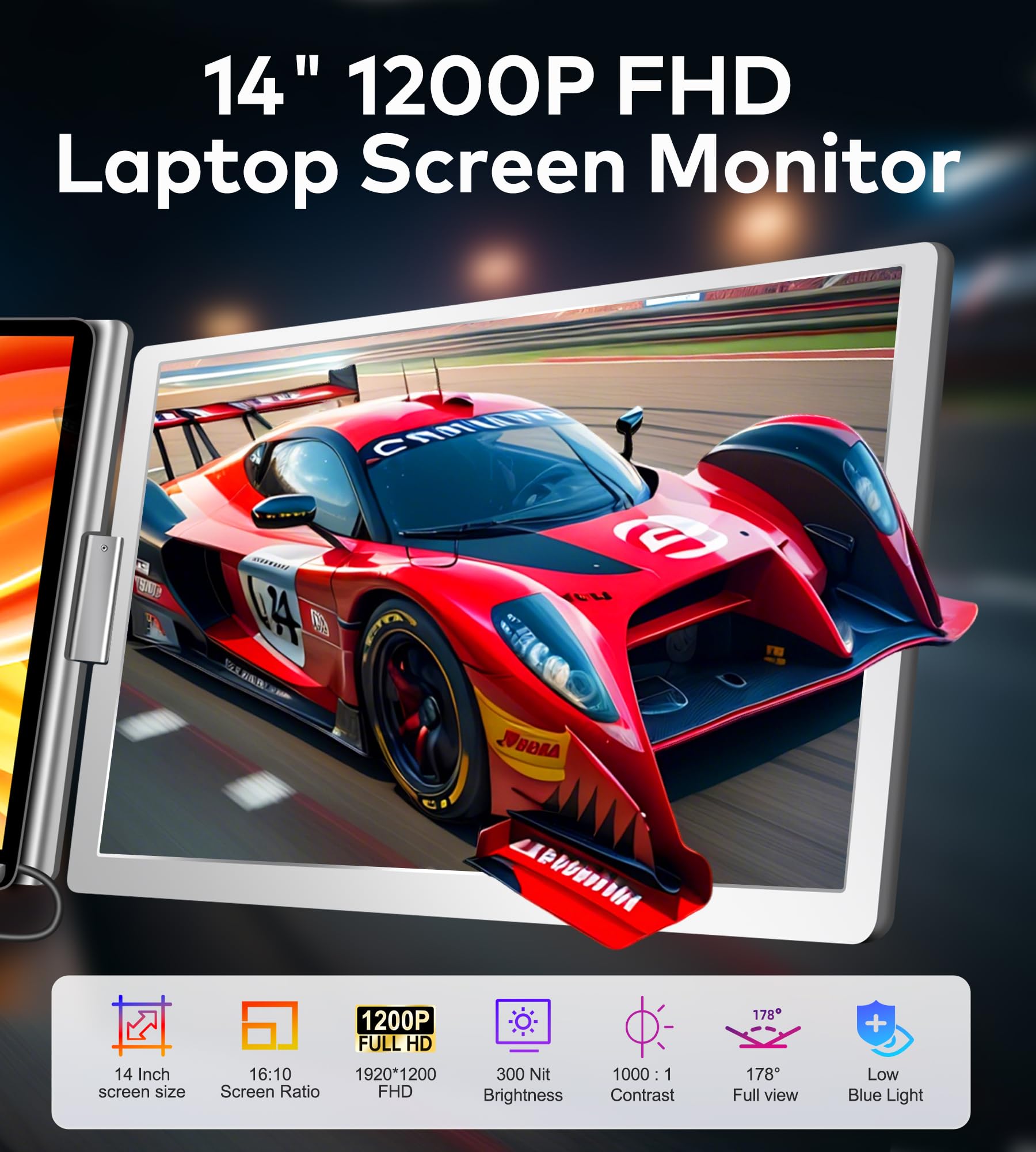 FOPO Portable Monitor for Laptop - 16” FHD 1200P Triple Monitor Laptop Screen Extender with HDMI and USB-C Connectivity for Effortless Multitasking-S11