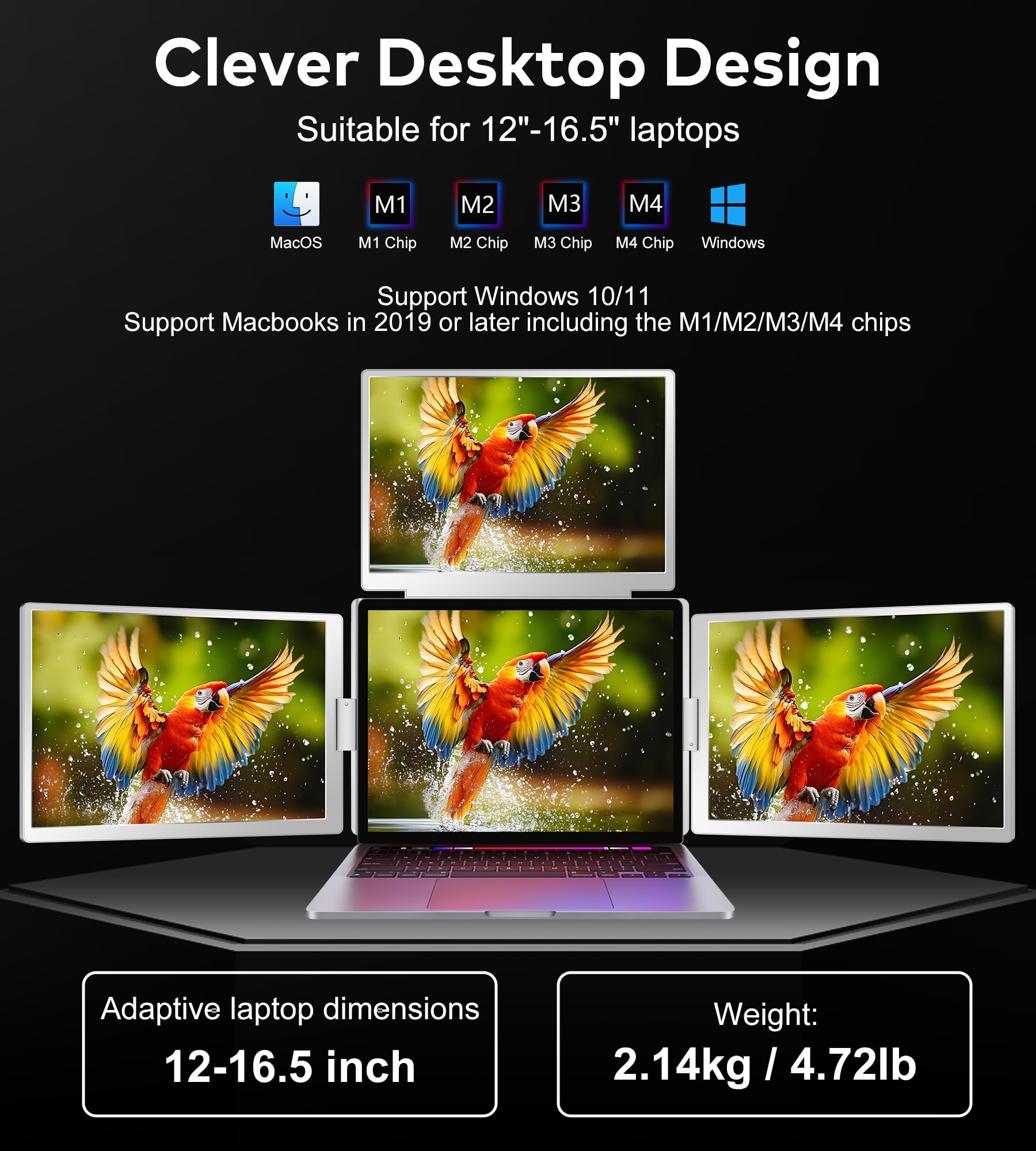 FOPO Portable Monitor for Laptop - 16” FHD 1200P Triple Monitor Laptop Screen Extender with HDMI and USB-C Connectivity for Effortless Multitasking-S11