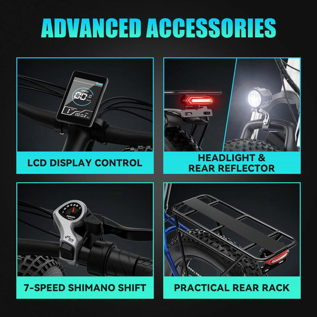 AMYET EB26 Electric Bike for Adults Peak 1500W Electric Bicycle 48V 15AH (720WH) Battery Electric Bike 26" Fat Tire Mountain 28mph 7 Speed Gears Ebike