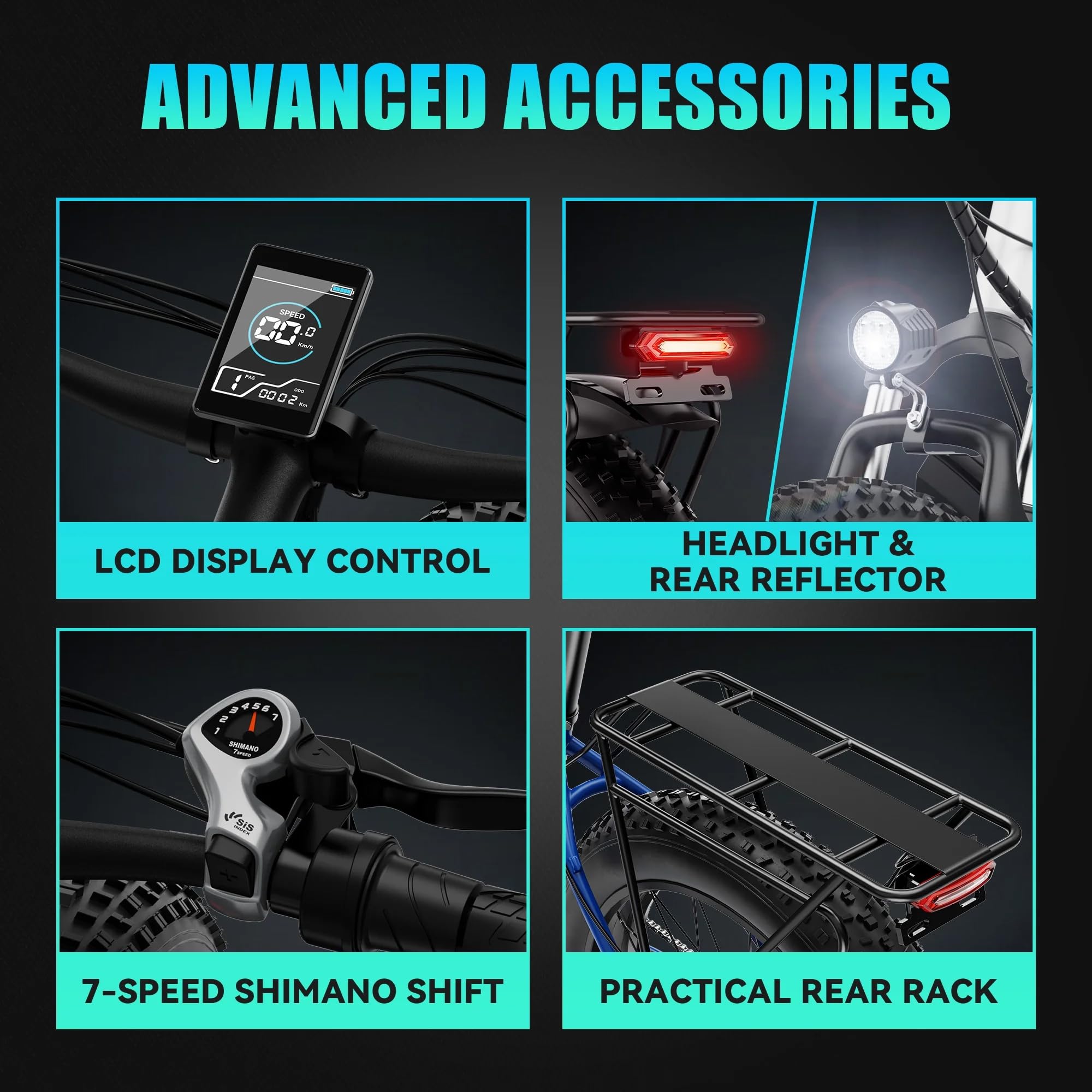 AMYET EB26 Electric Bike for Adults Peak 1500W Electric Bicycle 48V 15AH (720WH) Battery Electric Bike 26" Fat Tire Mountain 28mph 7 Speed Gears Ebike