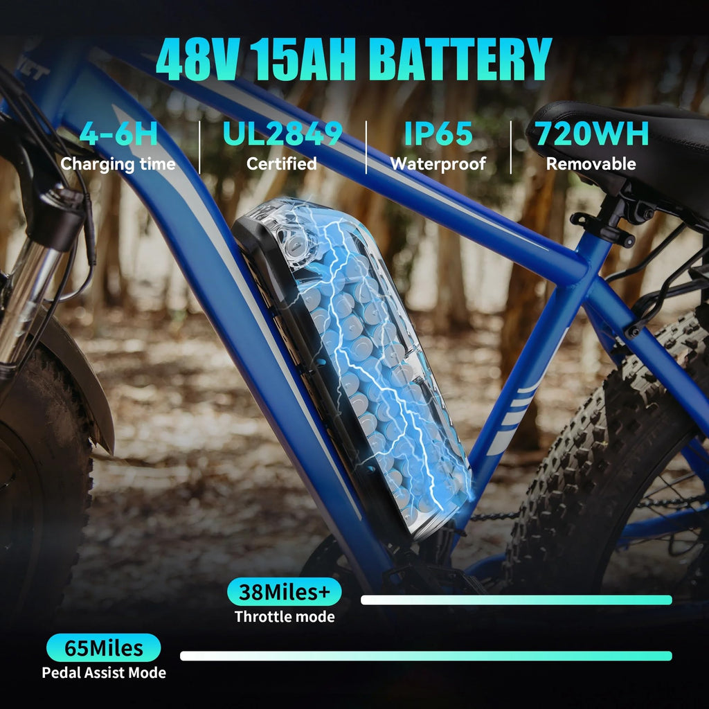 AMYET EB26 Electric Bike for Adults Peak 1500W Electric Bicycle 48V 15AH (720WH) Battery Electric Bike 26" Fat Tire Mountain 28mph 7 Speed Gears Ebike