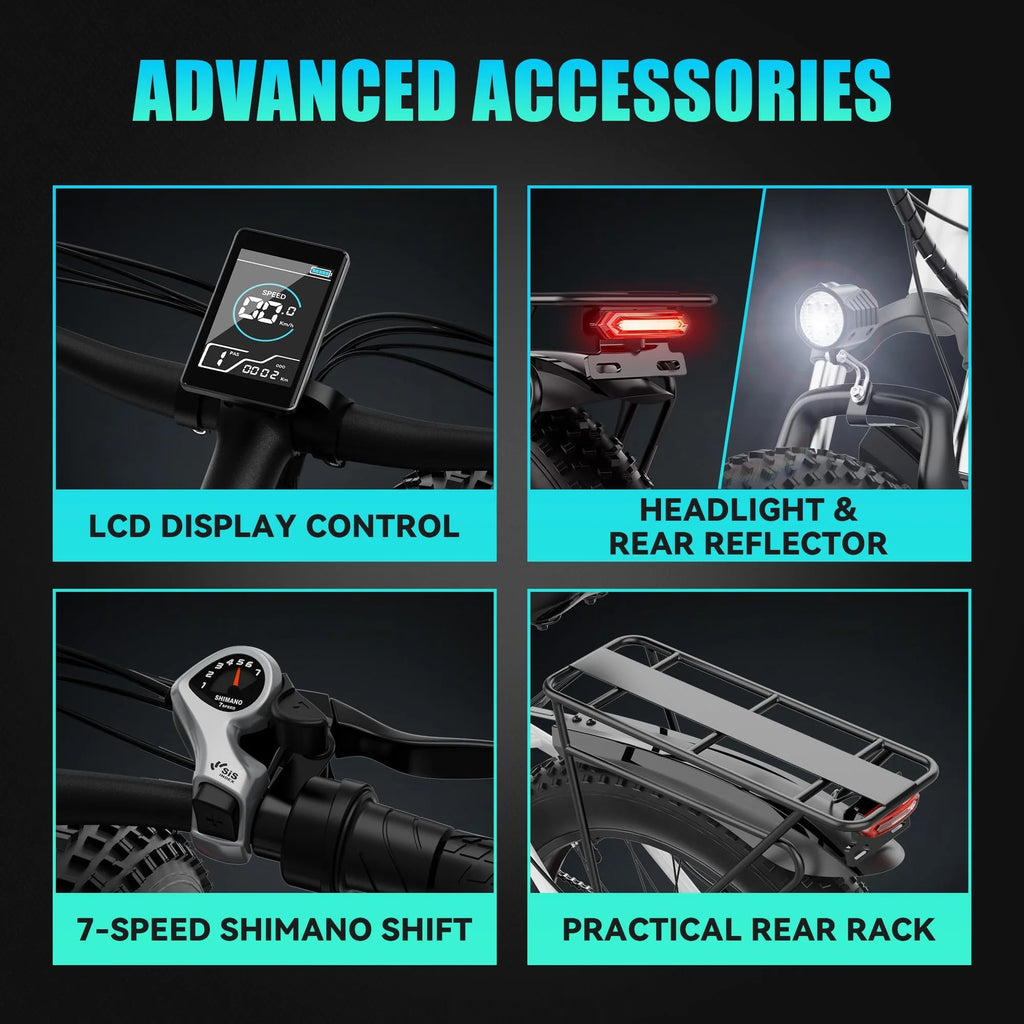 AMYET EB26 Electric Bike for Adults Peak 1500W Electric Bicycle 48V 15AH (720WH) Battery Electric Bike 26" Fat Tire Mountain 28mph 7 Speed Gears Ebike