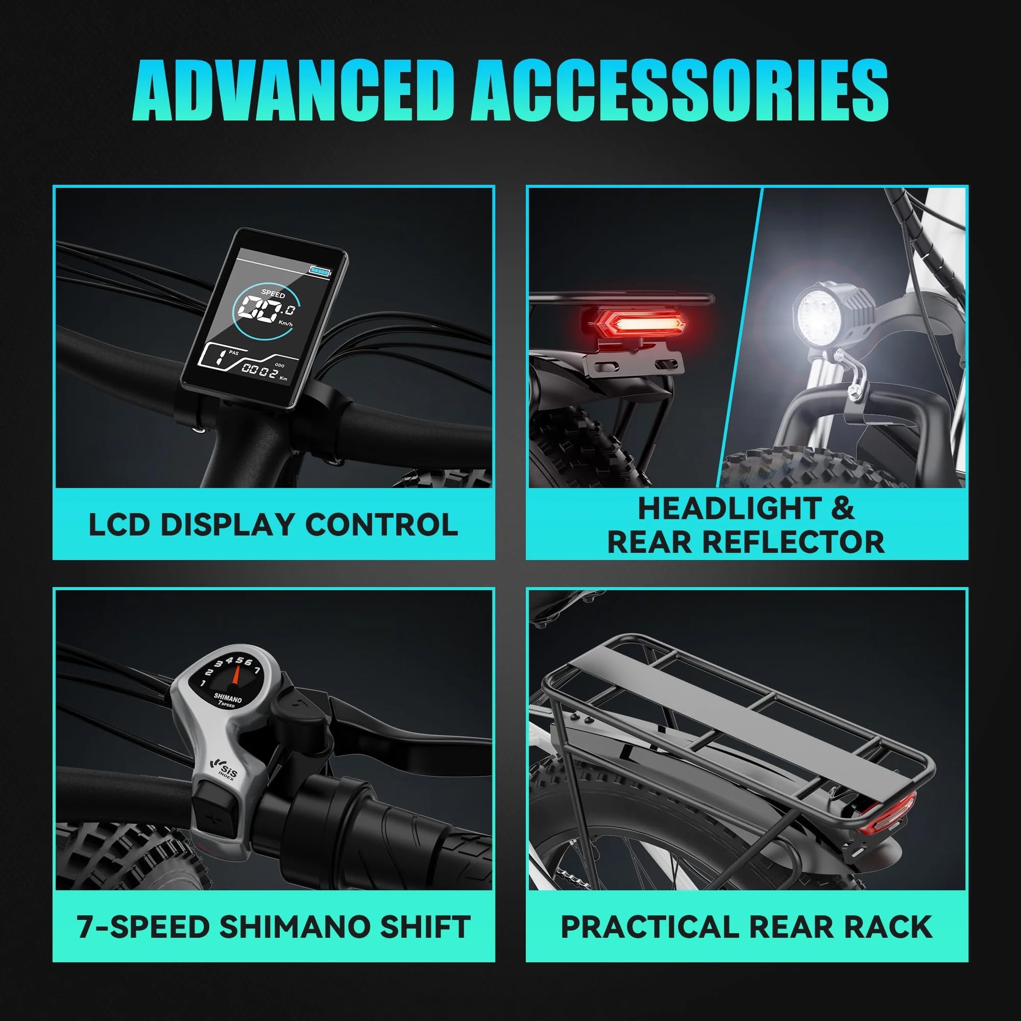 AMYET EB26 Electric Bike for Adults Peak 1500W Electric Bicycle 48V 15AH (720WH) Battery Electric Bike 26" Fat Tire Mountain 28mph 7 Speed Gears Ebike