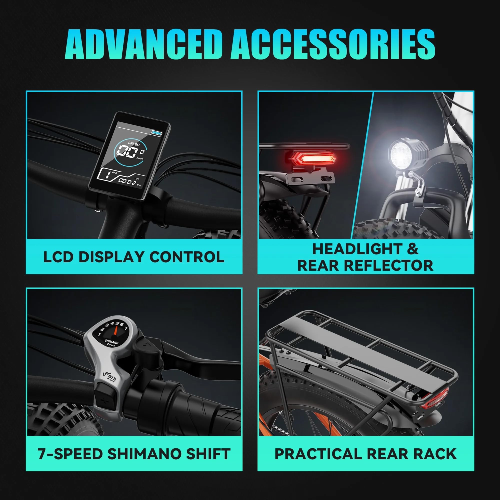 AMYET EB26 Electric Bike for Adults Peak 1500W Electric Bicycle 48V 15AH (720WH) Battery Electric Bike 26" Fat Tire Mountain 28mph 7 Speed Gears Ebike