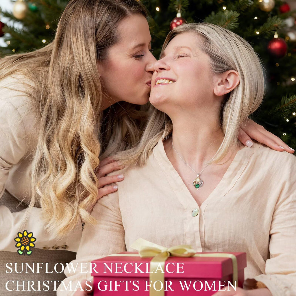 Iefil Christmas Gifts for Women Wife - Sunflower Birthstone Necklace for Women, Anniversary Birthday Gifts 925 Sterling Silver Heart Pendant You Are My Sunshine Jewelry for Girlfriend Mom Daughter