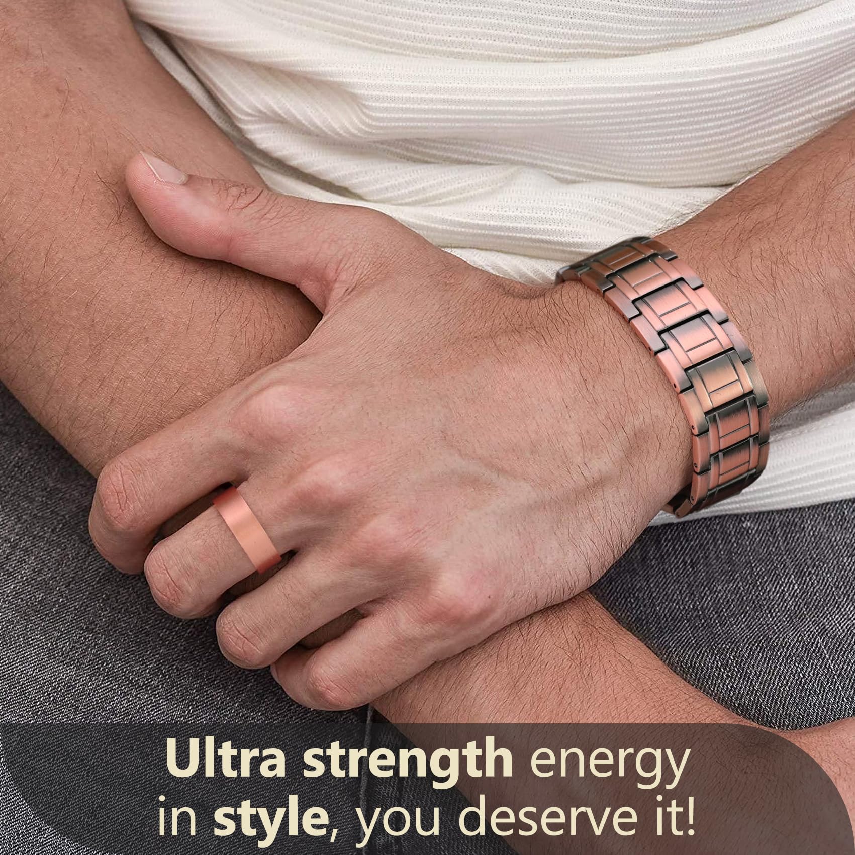 Feraco Men's Copper Bracelet,3X Strength 99.99% Pure Copper Magnetic Bracelets with Magnets,Adjustable Length with Sizing Tool