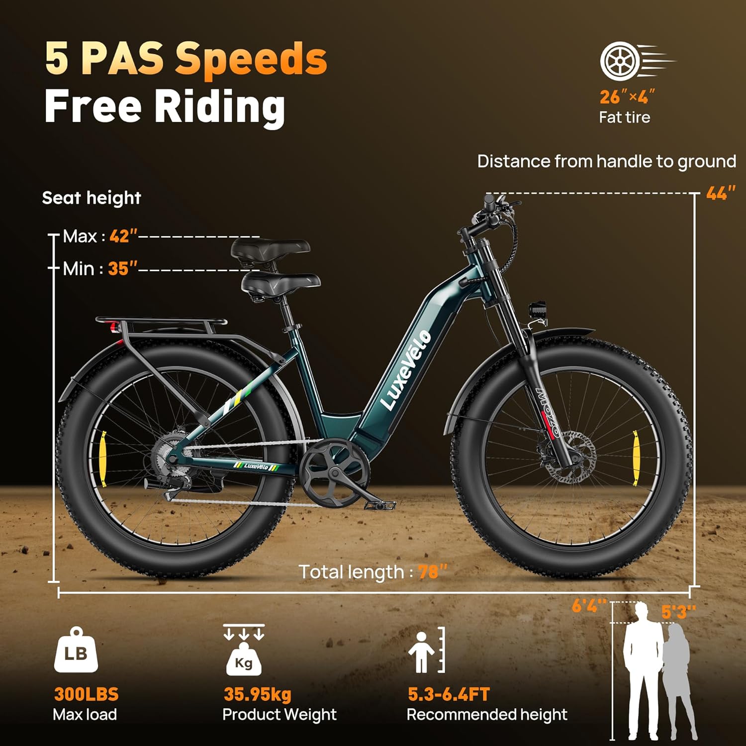 26" Fat Tire Electric Bike for Adults 1000W Peak Motor Electric Bike Ebike, Max Range 50 Miles & 20Mph Electric Mountain Bike with 48V 13AH Removable Battery, LCD Display