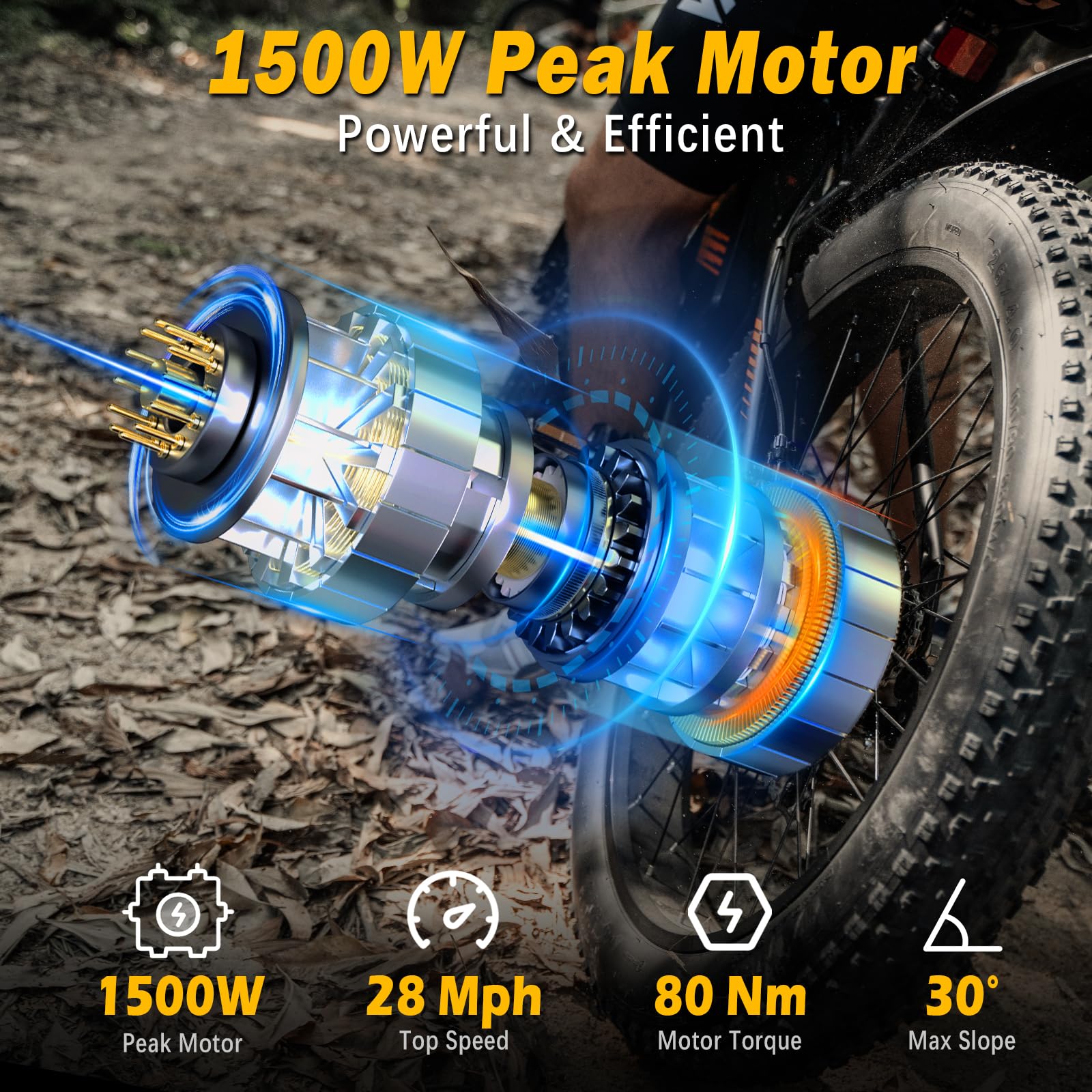 Electric Bike, 26"x4.0" Fat Tire Ebike for Adults, 1500W Peak Motor, Electric Mountain Bike, 28 mph Top Speed, E Bike with LCD Colorful Display, 7 Speed, UL2849 Certified