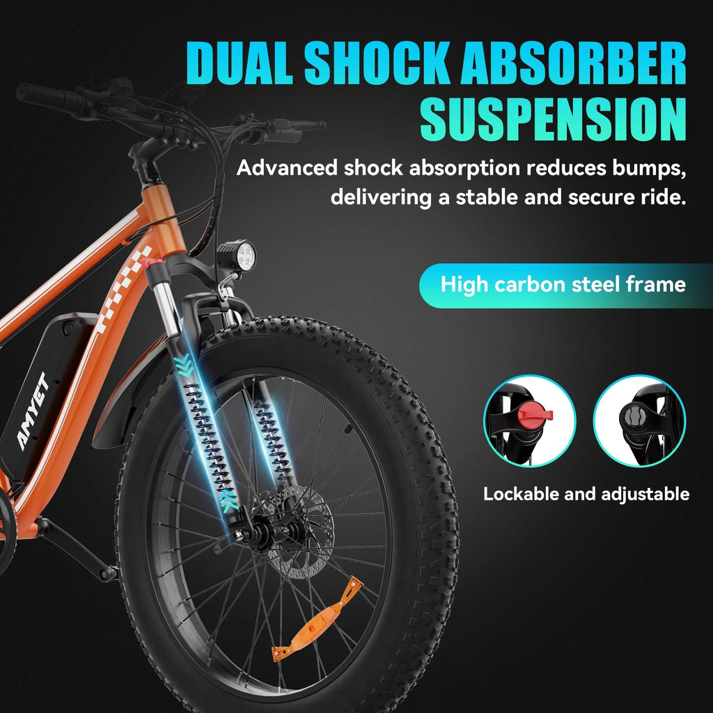 AMYET EB26 Electric Bike for Adults Peak 1500W Electric Bicycle 48V 15AH (720WH) Battery Electric Bike 26" Fat Tire Mountain 28mph 7 Speed Gears Ebike