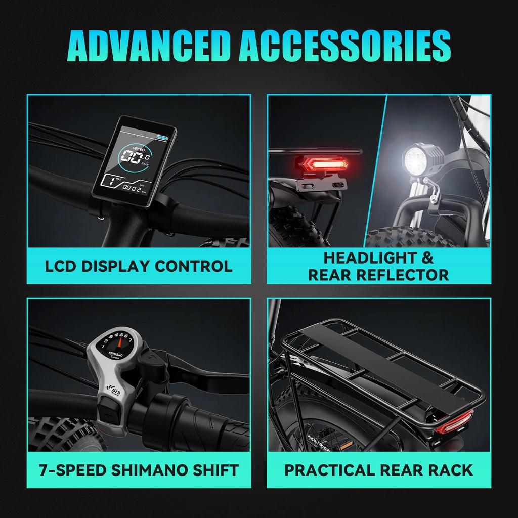 AMYET EB26 Electric Bike for Adults Peak 1500W Electric Bicycle 48V 15AH (720WH) Battery Electric Bike 26" Fat Tire Mountain 28mph 7 Speed Gears Ebike