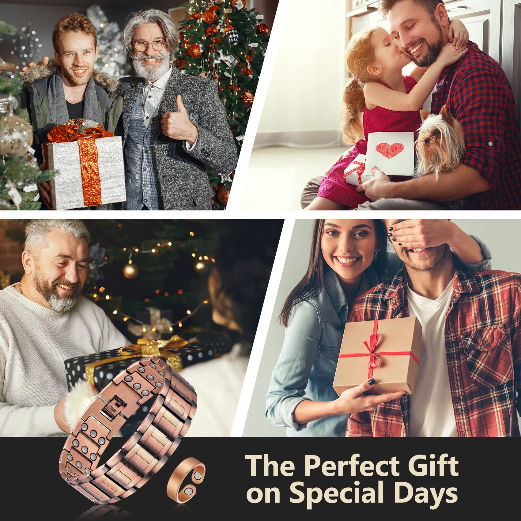 Feraco Men's Copper Bracelet,3X Strength 99.99% Pure Copper Magnetic Bracelets with Magnets,Adjustable Length with Sizing Tool