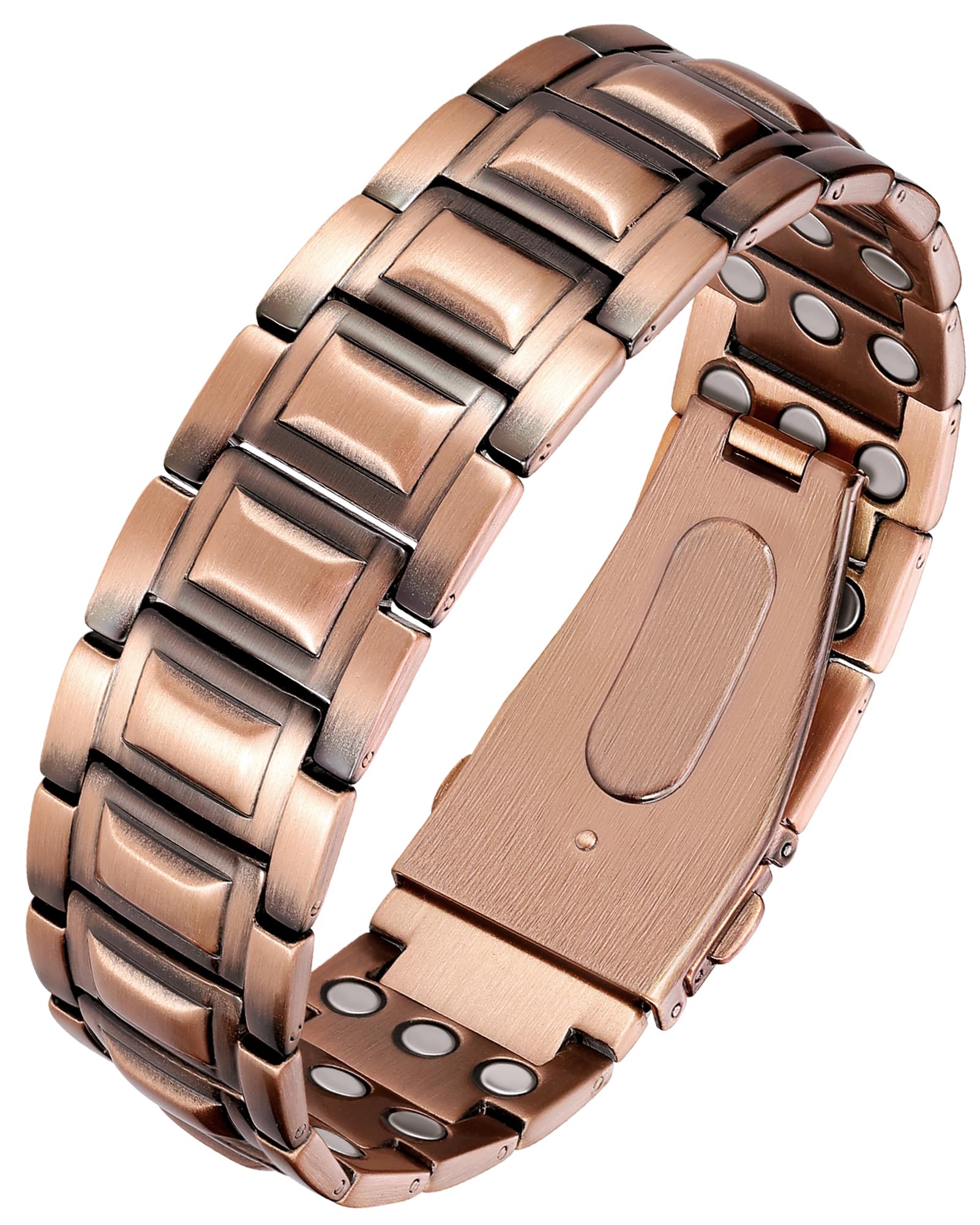 Feraco Men's Copper Bracelet,3X Strength 99.99% Pure Copper Magnetic Bracelets with Magnets,Adjustable Length with Sizing Tool