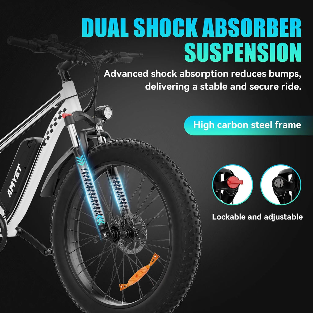 AMYET EB26 Electric Bike for Adults Peak 1500W Electric Bicycle 48V 15AH (720WH) Battery Electric Bike 26" Fat Tire Mountain 28mph 7 Speed Gears Ebike
