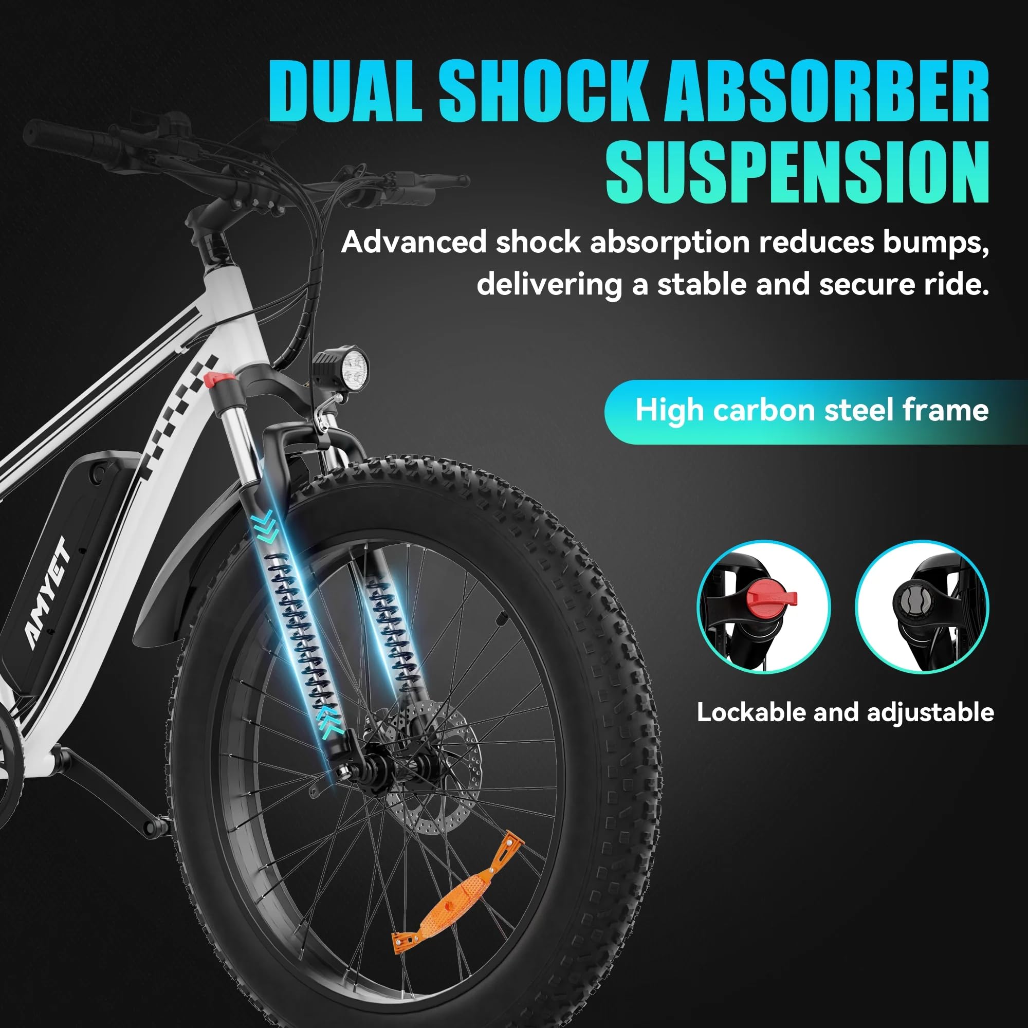 AMYET EB26 Electric Bike for Adults Peak 1500W Electric Bicycle 48V 15AH (720WH) Battery Electric Bike 26" Fat Tire Mountain 28mph 7 Speed Gears Ebike