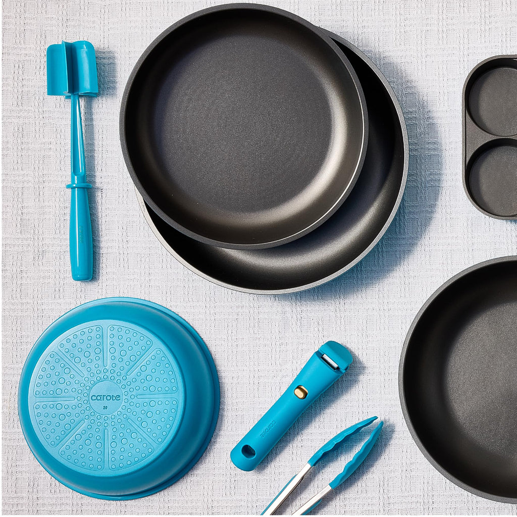 CAROTE 21pcs Pots and Pans Set, Nonstick Cookware Set Detachable Handle, Induction Kitchen Cookware Sets Non Stick with Removable Handle, RV Cookware Set, Gold and Purple