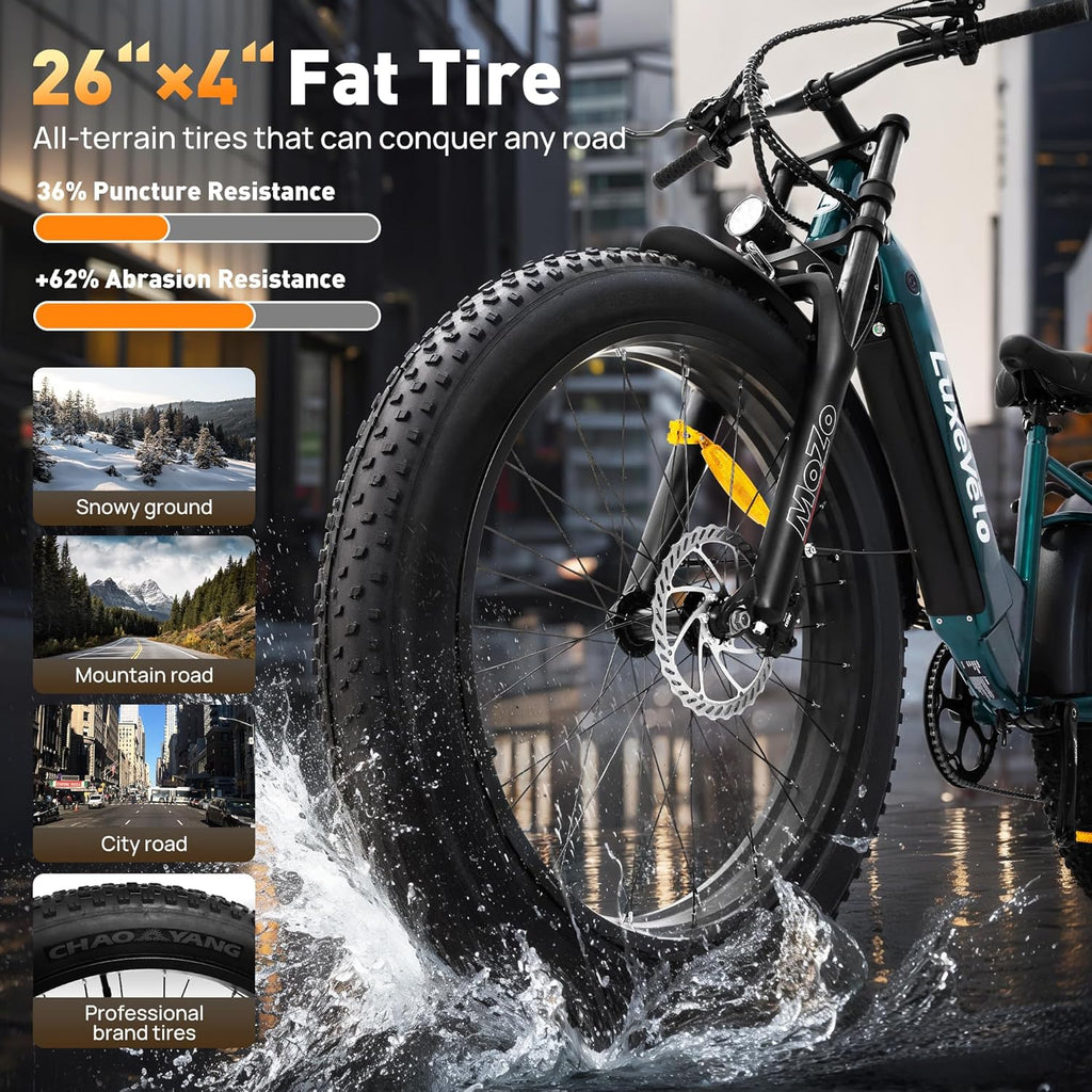 26" Fat Tire Electric Bike for Adults 1000W Peak Motor Electric Bike Ebike, Max Range 50 Miles & 20Mph Electric Mountain Bike with 48V 13AH Removable Battery, LCD Display