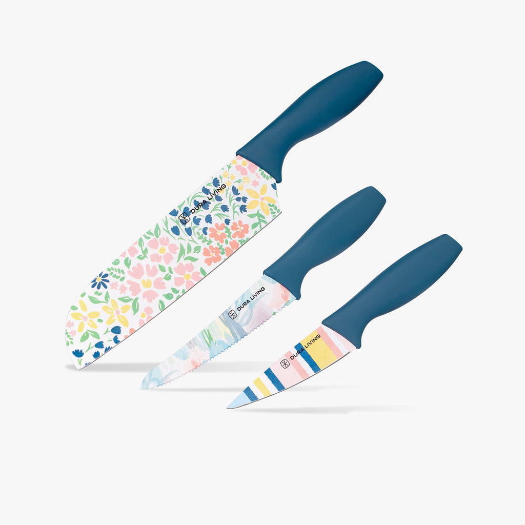 3-Piece Printed Kitchen Knife Set-Floral